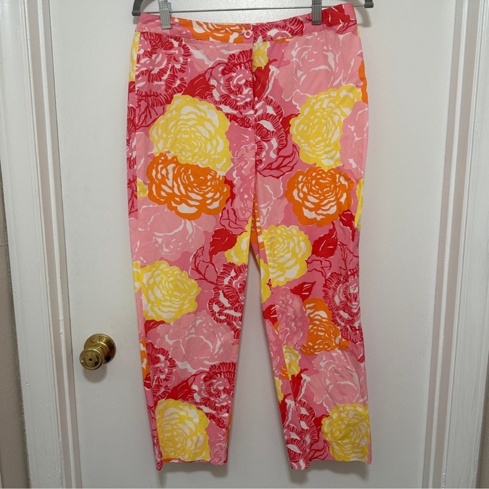 Lilly Pulitzer Capri Pants Pink Yellow Orange Floral